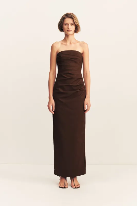 LANI STRAPLESS DRAPED MAXI DRESS - ESPRESSO sold by Shona Joy