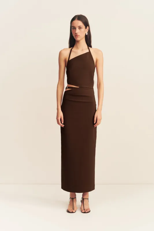 LANI CUT OUT BUCKLE MIDI DRESS - ESPRESSO sold by Shona Joy