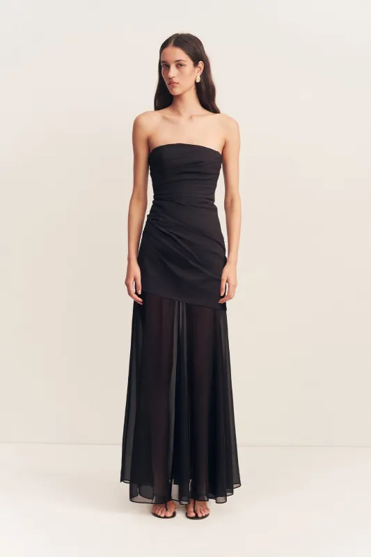 BLAINEY STRAPLESS DRAPED MAXI DRESS - BLACK sold by Shona Joy