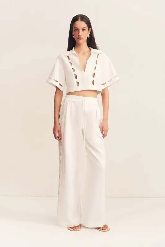 BIRDIE SCALLOP CROPPED SHIRT - IVORY sold by Shona Joy