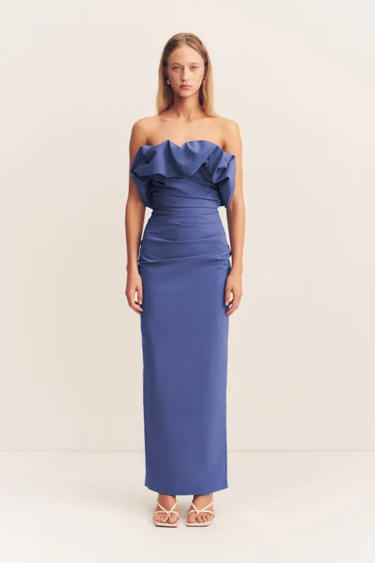 CAMPBELL STRAPLESS BUBBLE MAXI DRESS - WAVE BLUE sold by Shona Joy
