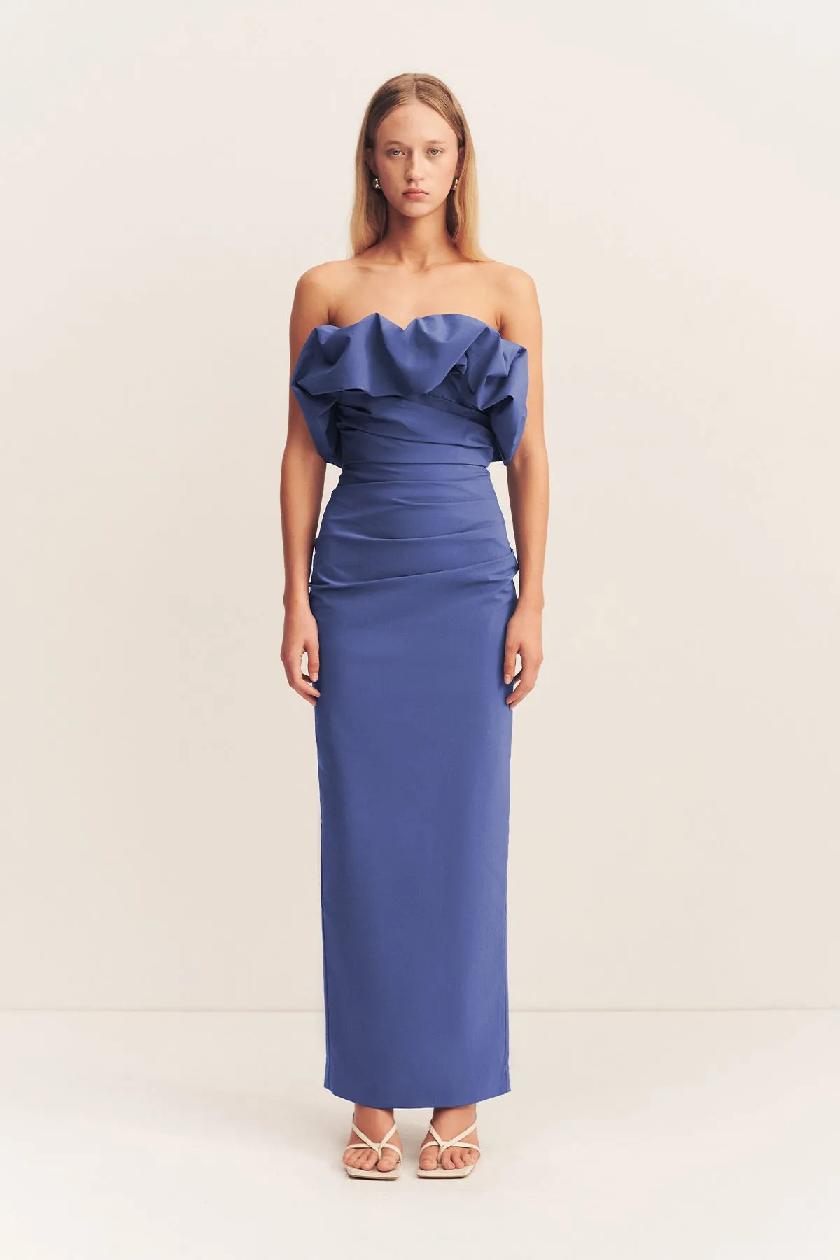 CAMPBELL STRAPLESS BUBBLE MAXI DRESS - WAVE BLUE sold by Shona Joy