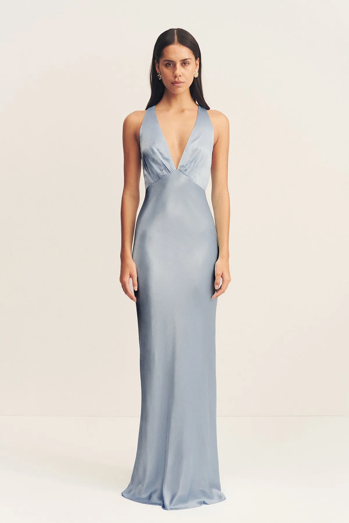 LA LUNE PLUNGED CROSS BACK MAXI DRESS - POWDER BLUE sold by Shona Joy