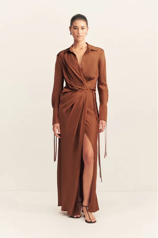 SHAE DRAPED SHIRT MAXI DRESS - CHOCOLATE sold by Shona Joy