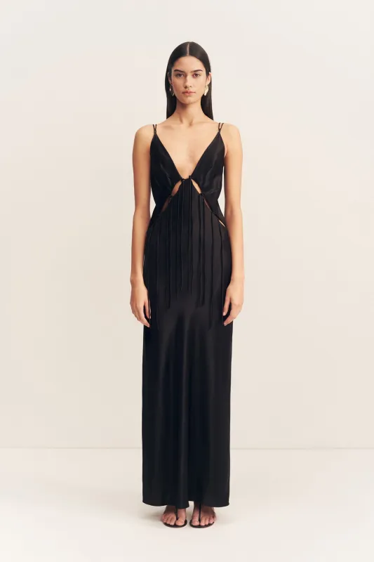 SAVANNA PLUNGED TIE MAXI DRESS - BLACK sold by Shona Joy