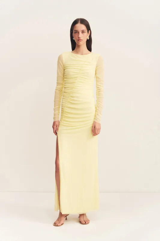 MIRA GATHERED MAXI DRESS - SHERBET YELLOW sold by Shona Joy