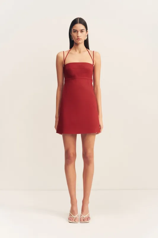 LANI TIE MINI DRESS - RED DAHLIA sold by Shona Joy
