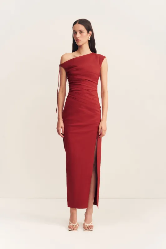 LANI GATHERED MIDI DRESS - RED DAHLIA sold by Shona Joy