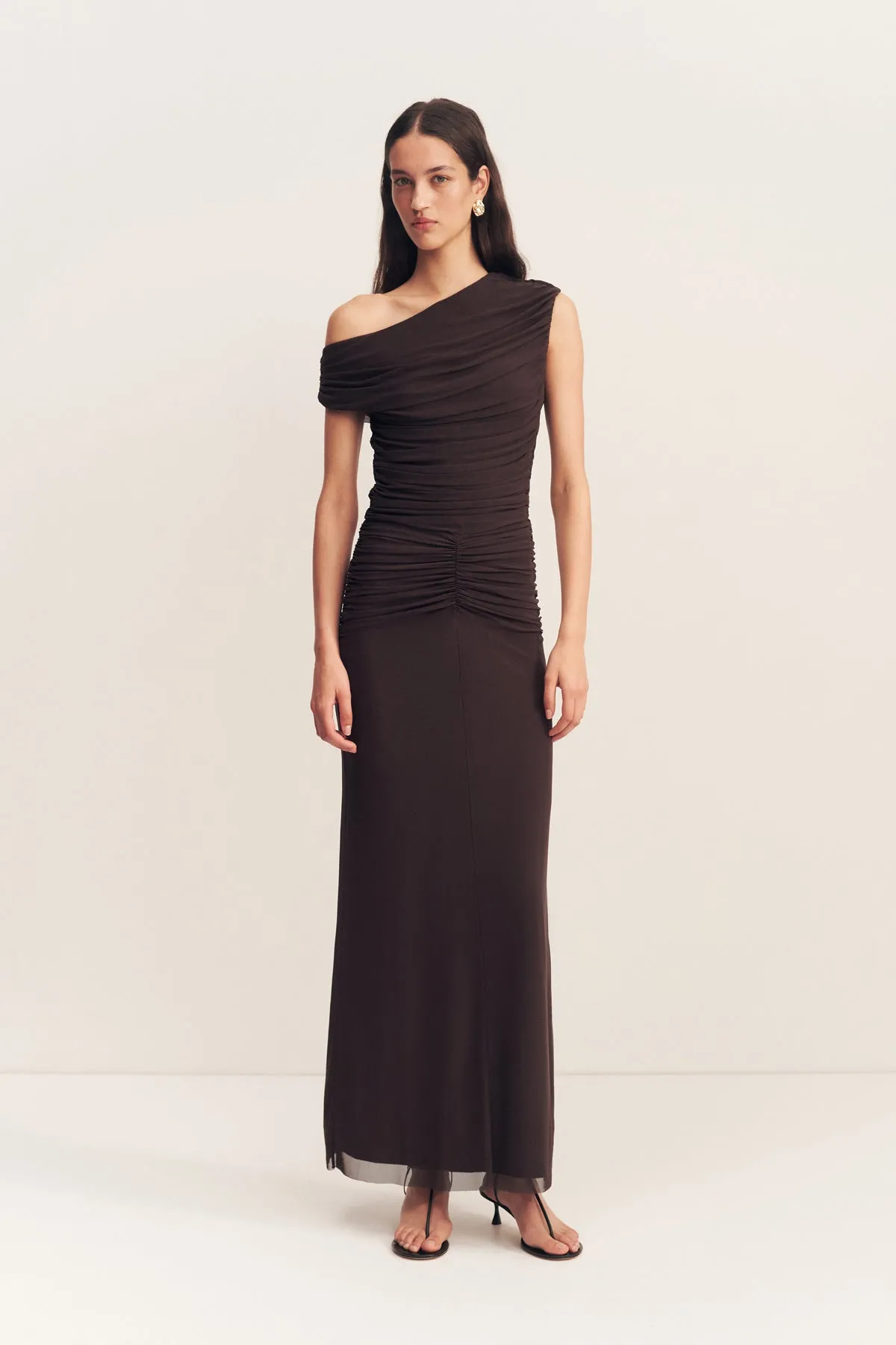 MIRA OFF SHOULDER MAXI DRESS - GANACHE sold by Shona Joy