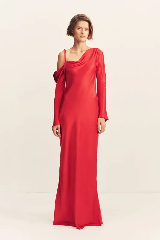 TATUM ASYMMETRICAL LONG SLEEVE MAXI DRESS - GRENADINE sold by Shona Joy