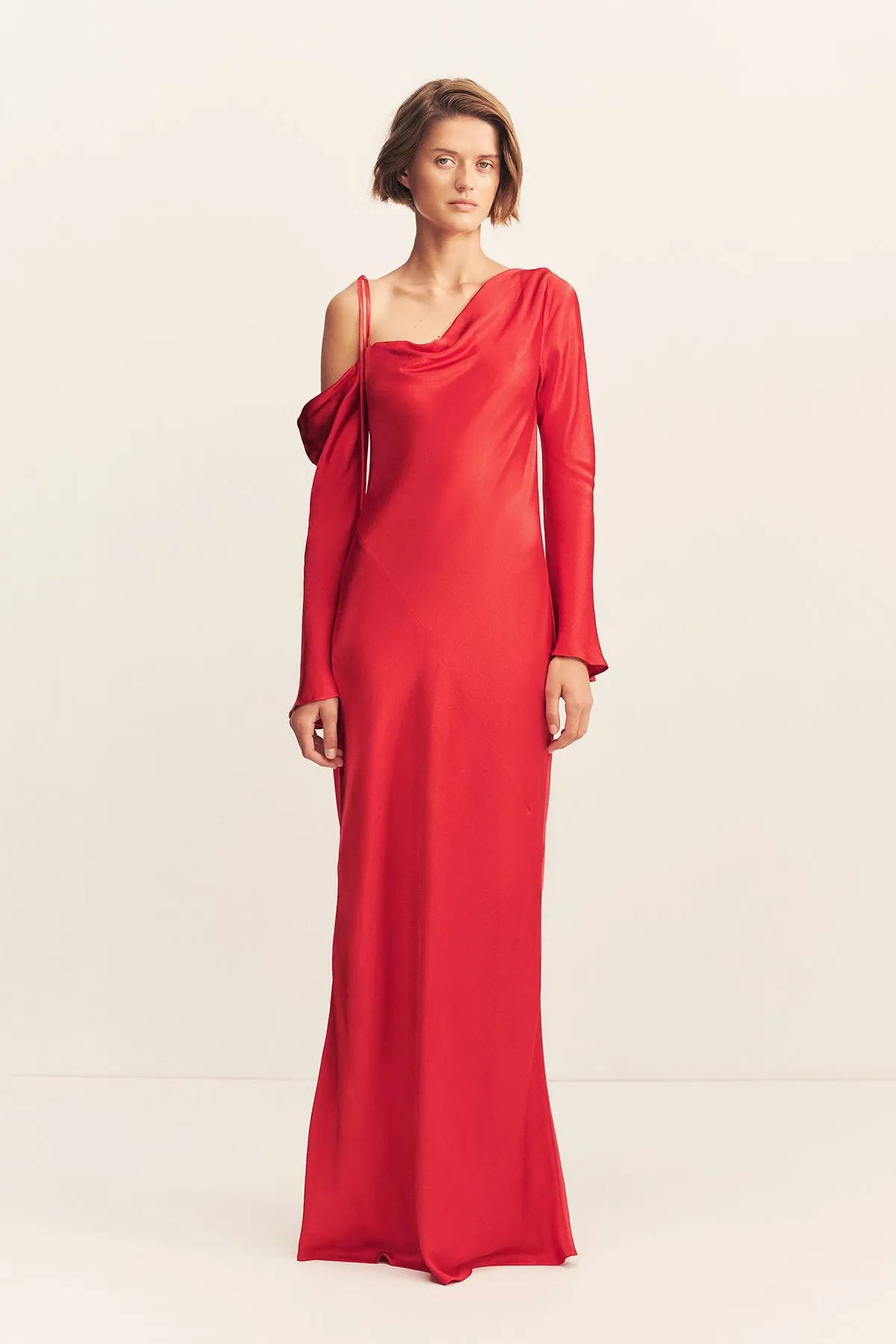 TATUM ASYMMETRICAL LONG SLEEVE MAXI DRESS - GRENADINE sold by Shona Joy