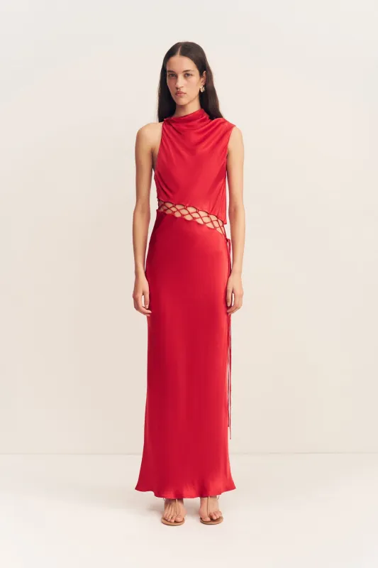 TATUM COWL LACE UP MAXI DRESS - GRENADINE sold by Shona Joy