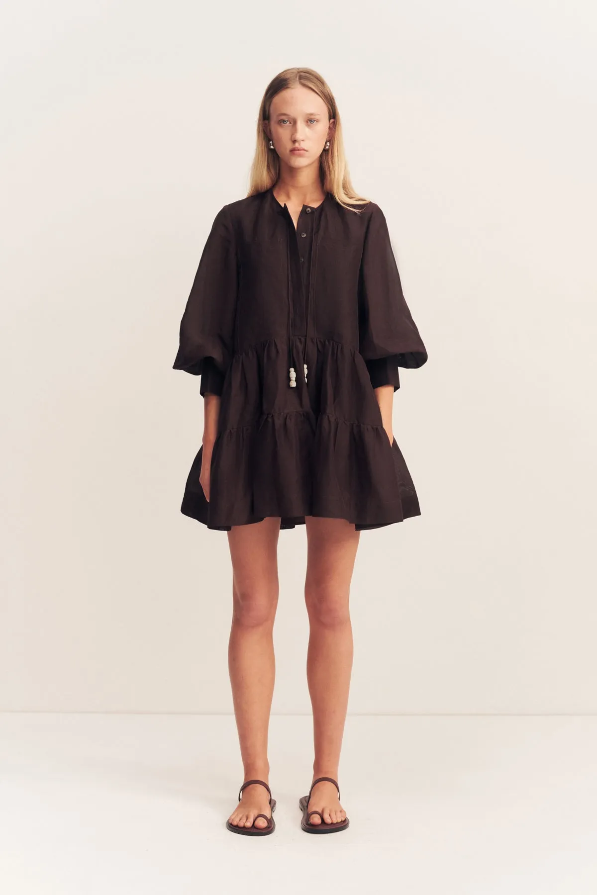 CELESTE TIERED MINI DRESS - GANACHE sold by Shona Joy