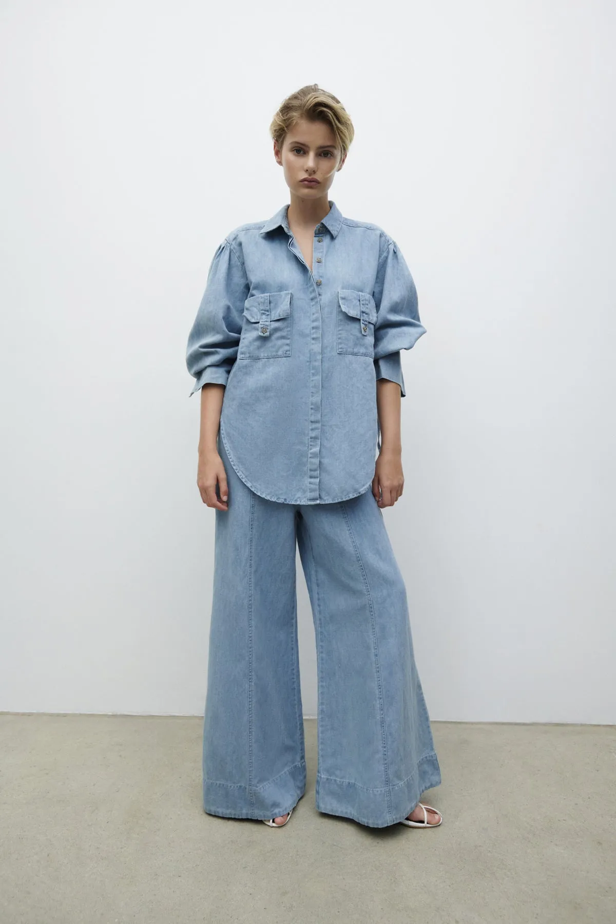 ELLSWORTH PALAZZO PANTS - BLEACHED BLUE sold by Shona Joy product image thumbnail 5