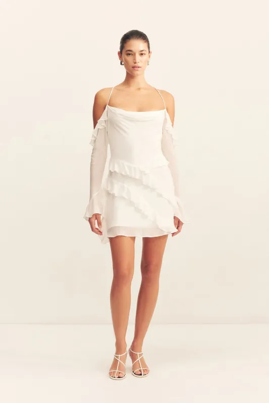 LIRA LONG SLEEVE RUFFLE MINI DRESS - IVORY sold by Shona Joy