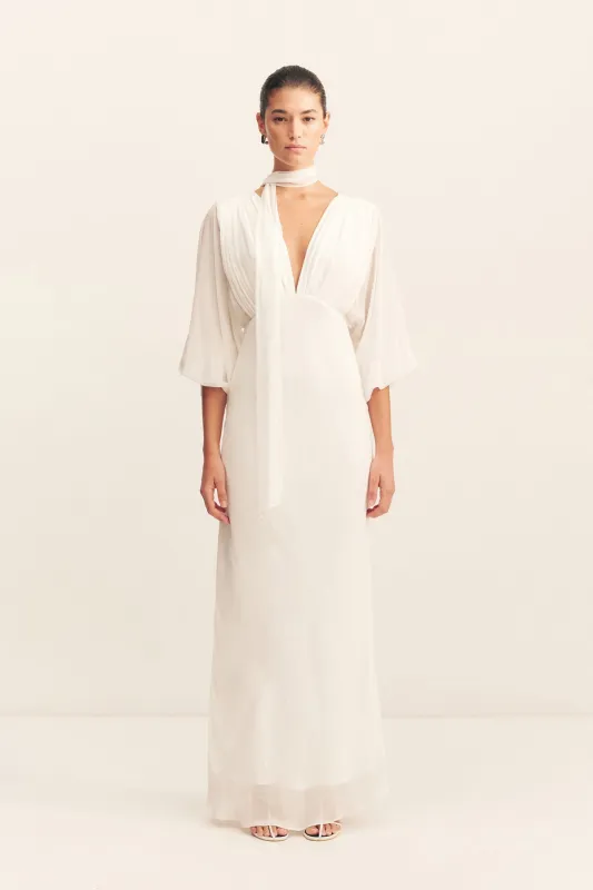 LIRA PLUNGE BALLOON SLEEVE MAXI DRESS - IVORY sold by Shona Joy