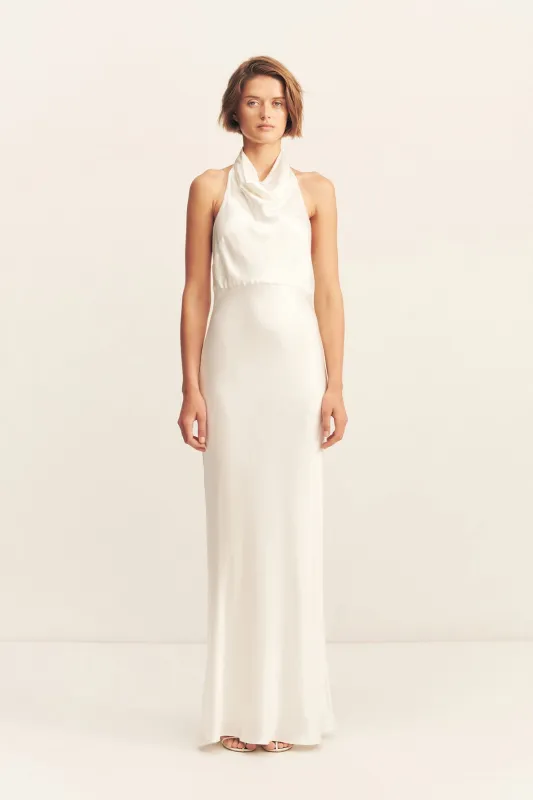LA LUNE HIGH COWL OPEN BACK MAXI DRESS - WHITE sold by Shona Joy