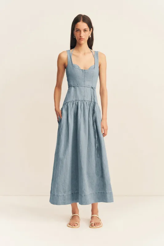 ELLSWORTH BUSTIER GATHERED MIDI DRESS - BLEACHED BLUE sold by Shona Joy