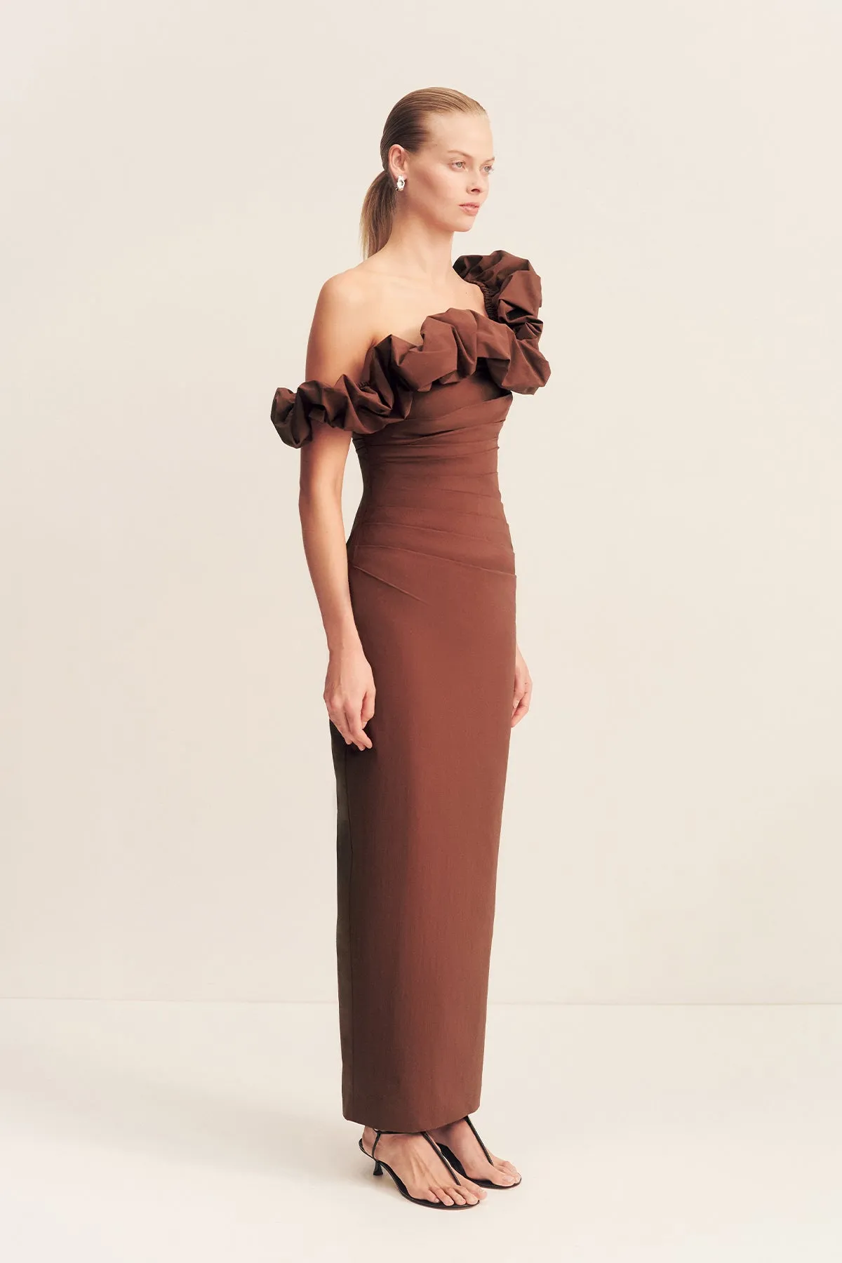 CAMPBELL RUFFLE DRAPED MAXI DRESS - ESPRESSO sold by Shona Joy product image thumbnail 4