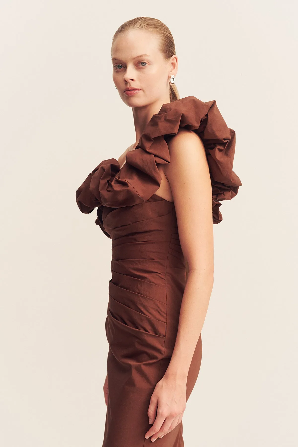 CAMPBELL RUFFLE DRAPED MAXI DRESS - ESPRESSO sold by Shona Joy product image thumbnail 3
