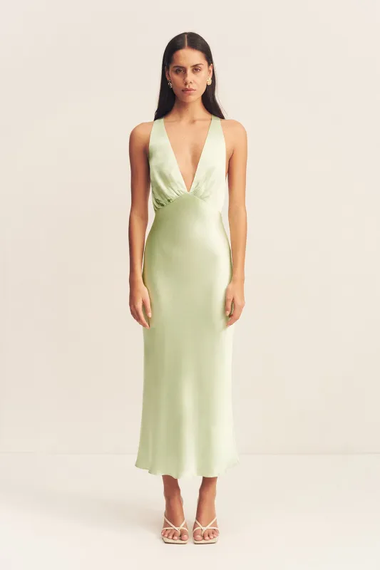 LA LUNE PLUNGED CROSS BACK MIDI DRESS - KEY LIME sold by Shona Joy