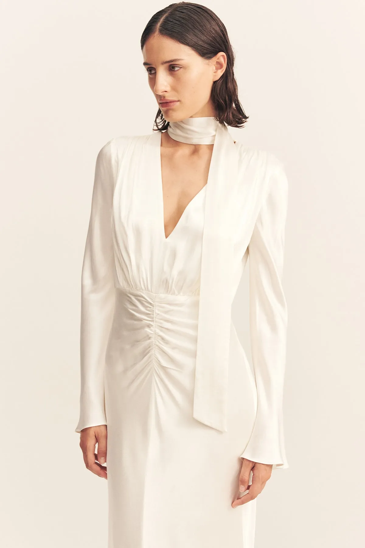 LA LUNE PLUNGED LONG SLEEVE MAXI DRESS - WHITE sold by Shona Joy product image thumbnail 2