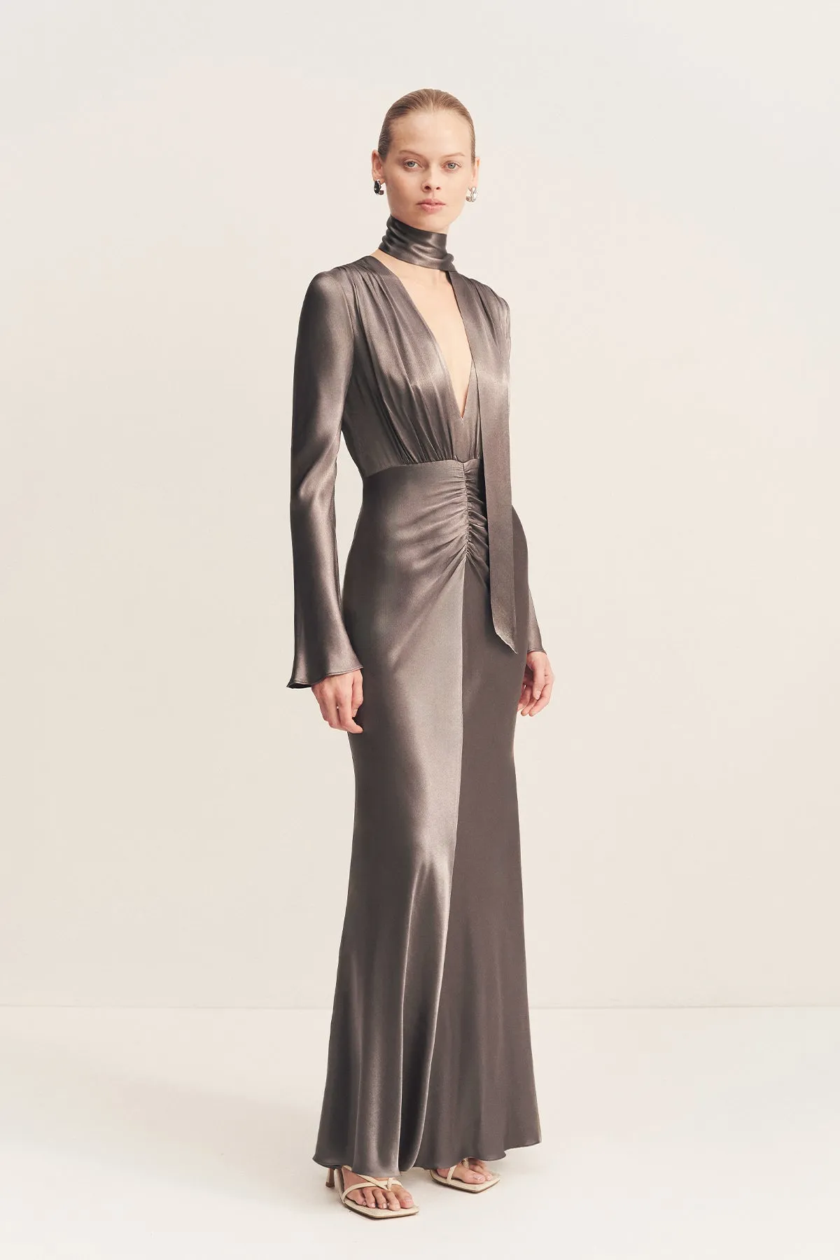 LA LUNE PLUNGED LONG SLEEVE MAXI DRESS - GRAPHITE sold by Shona Joy product image thumbnail 3