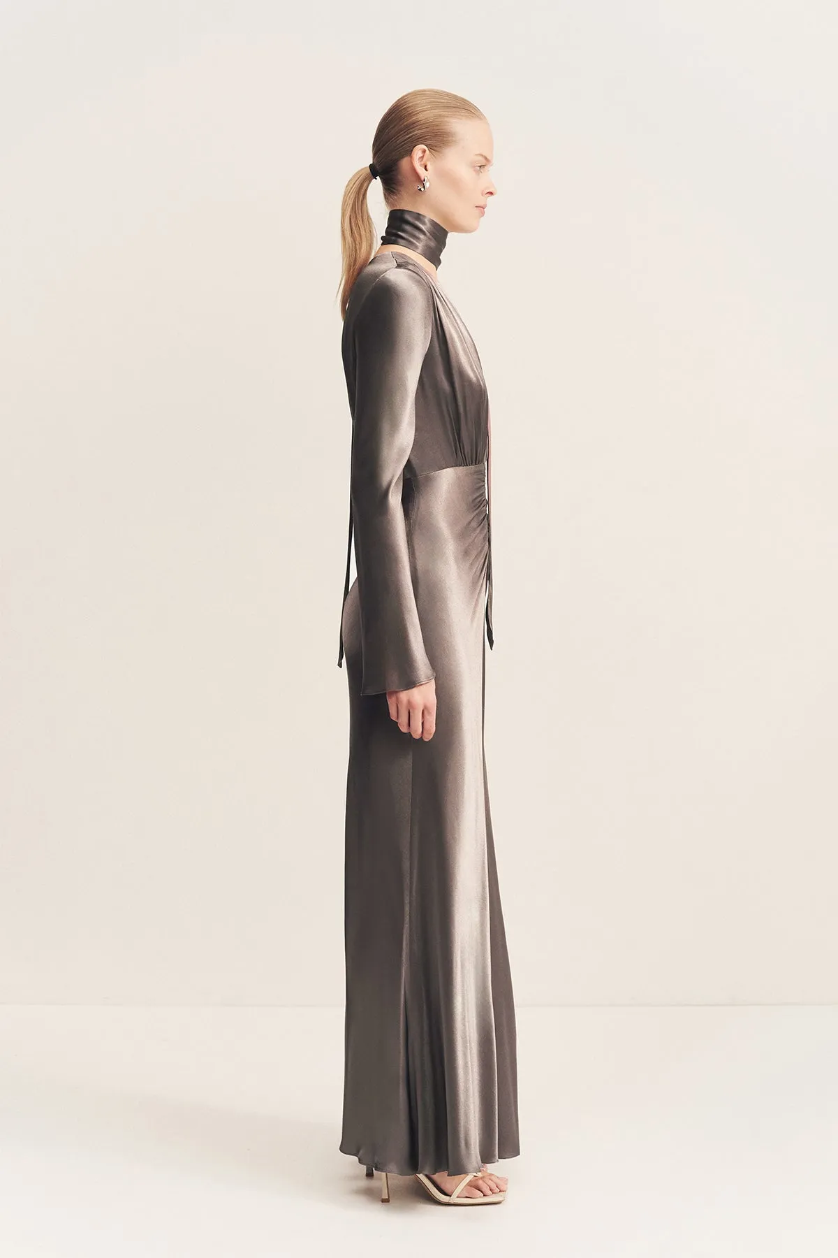LA LUNE PLUNGED LONG SLEEVE MAXI DRESS - GRAPHITE sold by Shona Joy product image thumbnail 4