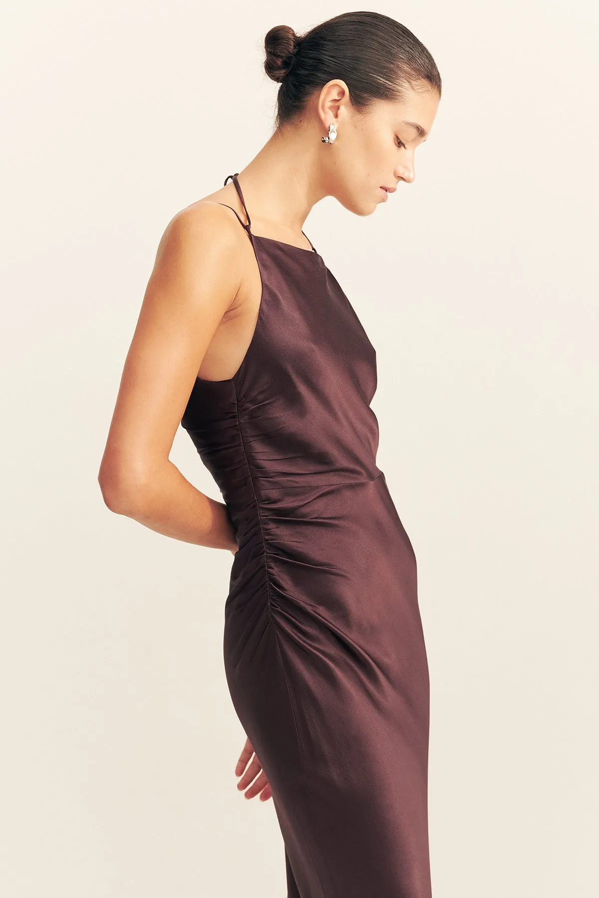 LA LUNE HIGH NECK RUCHED MAXI DRESS - ESPRESSO sold by Shona Joy product image thumbnail 2