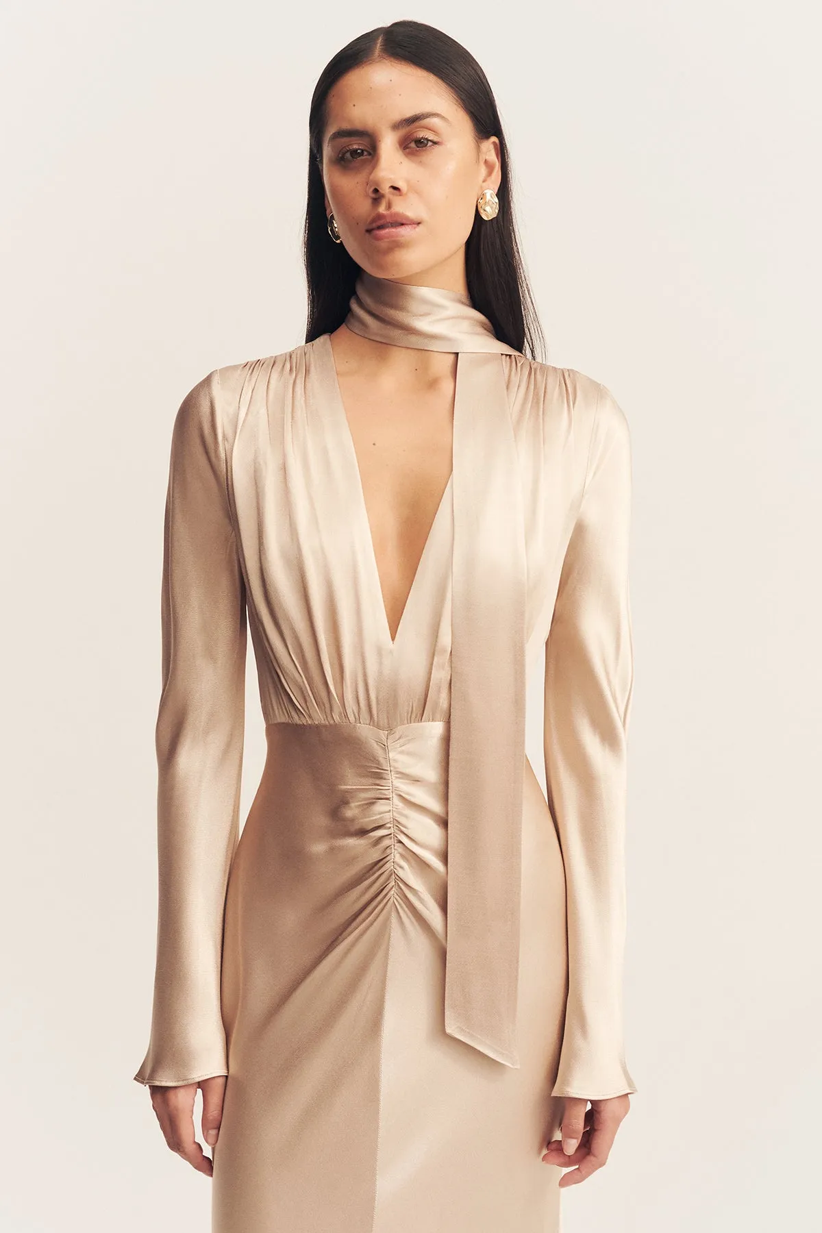 LA LUNE PLUNGED LONG SLEEVE MAXI DRESS - GOLD sold by Shona Joy product image thumbnail 2