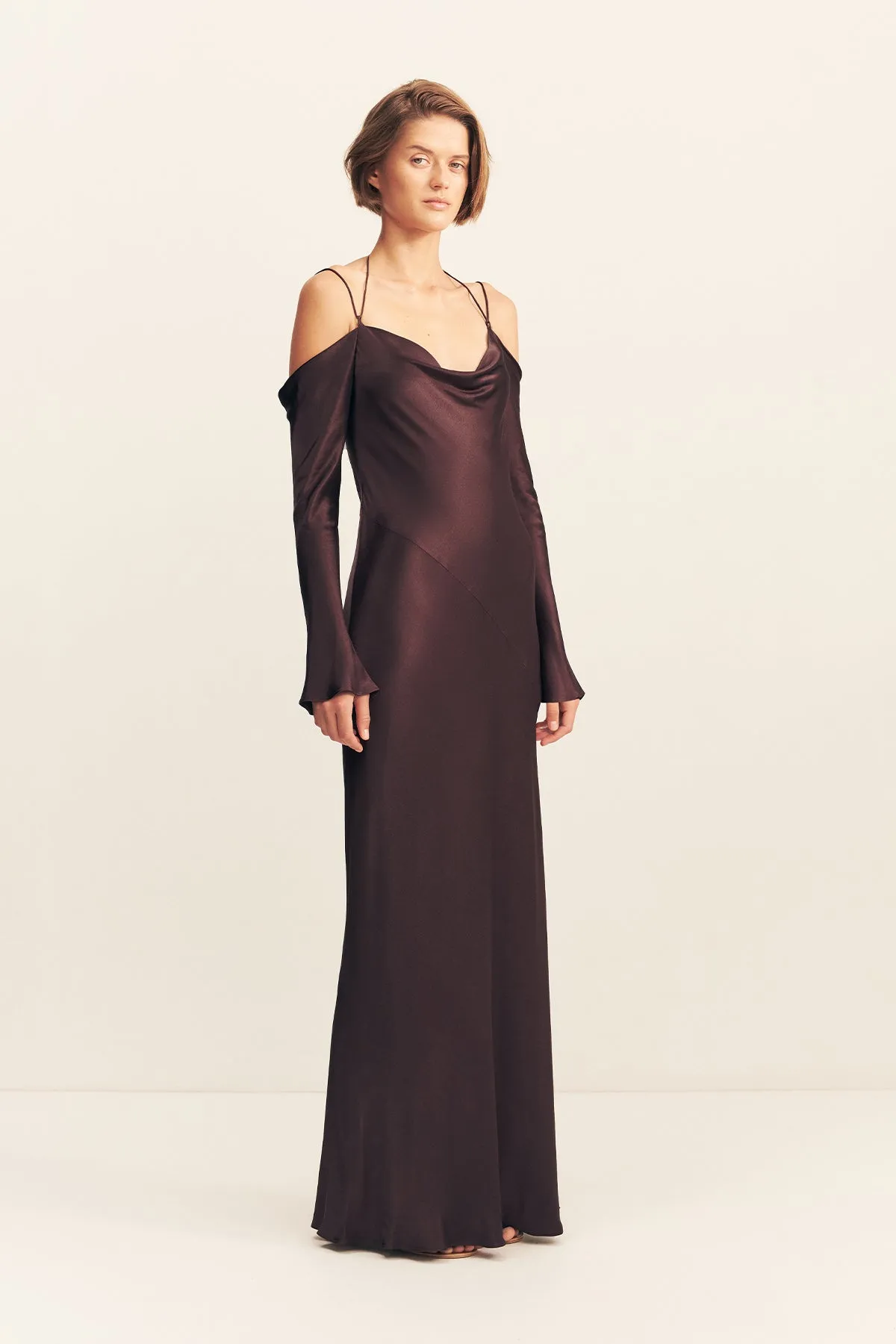 LA LUNE OFF SHOULDER TIE MAXI DRESS - ESPRESSO sold by Shona Joy product image thumbnail 3