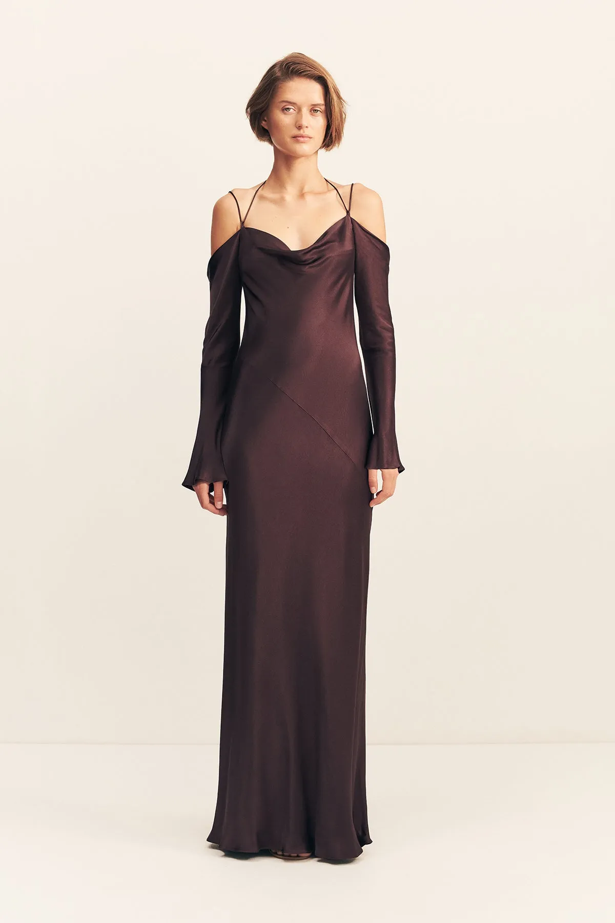 LA LUNE OFF SHOULDER TIE MAXI DRESS - ESPRESSO sold by Shona Joy