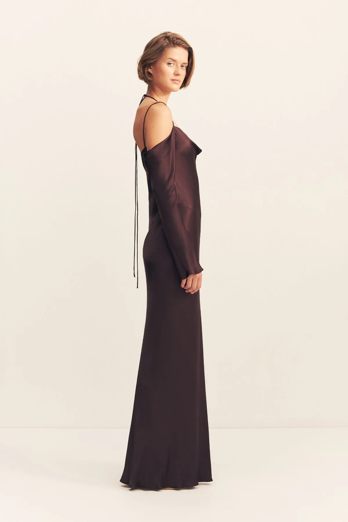 LA LUNE OFF SHOULDER TIE MAXI DRESS - ESPRESSO sold by Shona Joy product image thumbnail 4