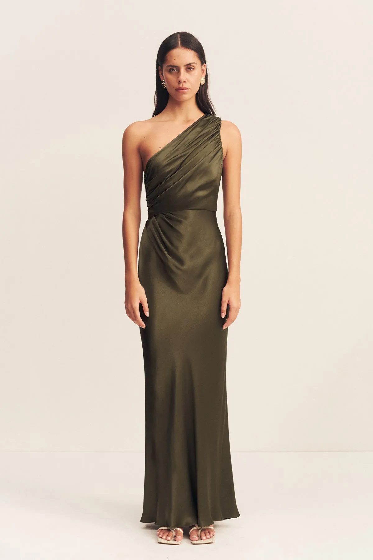 LA LUNE GATHERED ONE SHOULDER MAXI DRESS - FOREST sold by Shona Joy
