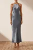 LA LUNE LOW BACK HALTER NECK MIDI DRESS - BLUE SMOKE sold by Shona Joy