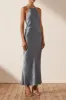 LA LUNE LOW BACK HALTER NECK MIDI DRESS - BLUE SMOKE sold by Shona Joy