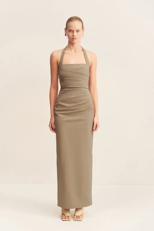 LANI DRAPED HALTER MAXI DRESS - PEBBLE sold by Shona Joy