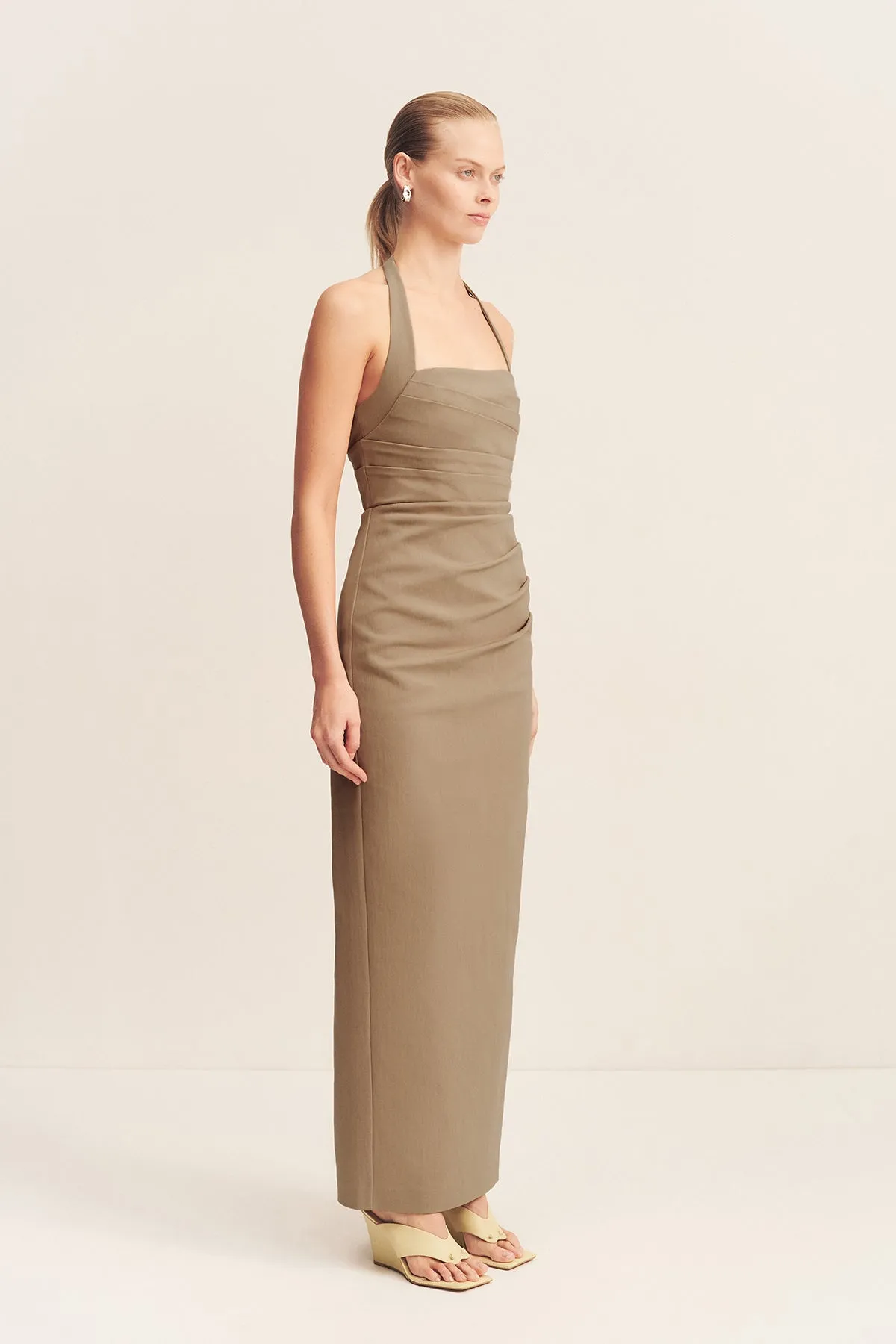 LANI DRAPED HALTER MAXI DRESS - PEBBLE sold by Shona Joy product image thumbnail 3
