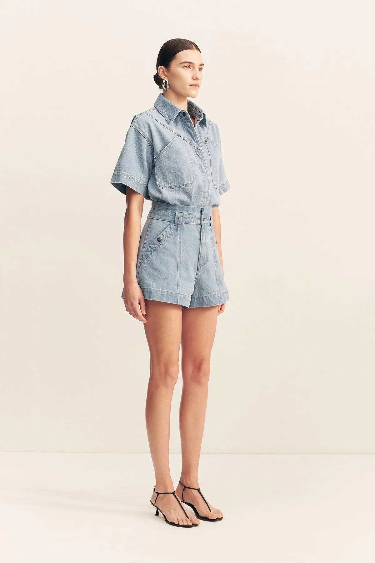 STELLA HIGH WAISTED FLARED SHORT - MID BLUE sold by Shona Joy product image thumbnail 2