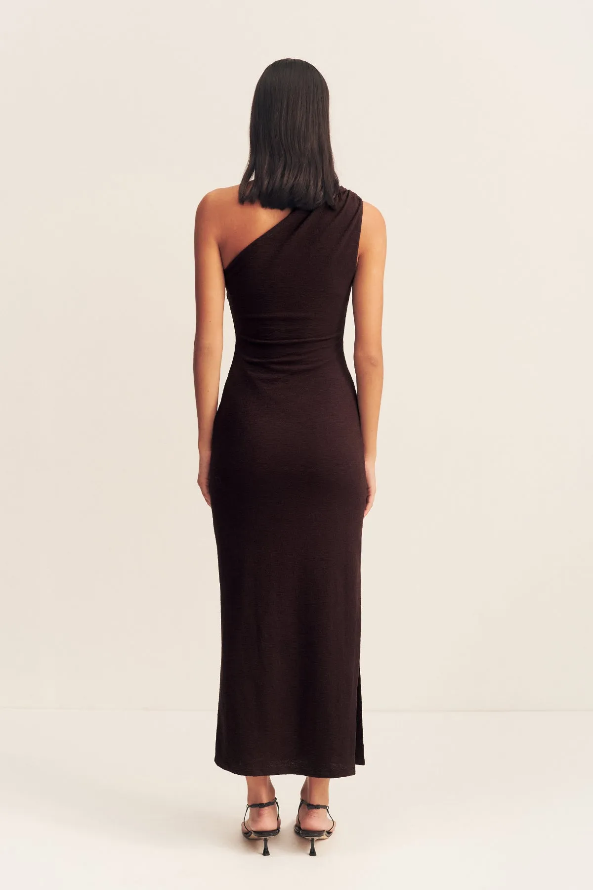 BEAU GATHERED ASYMMETRICAL MIDI DRESS - ESPRESSO sold by Shona Joy product image thumbnail 5