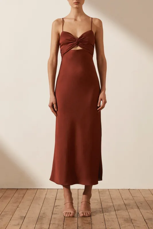 LUXE TWIST FRONT SLEEVELESS MIDI DRESS - SANGRIA sold by Shona Joy