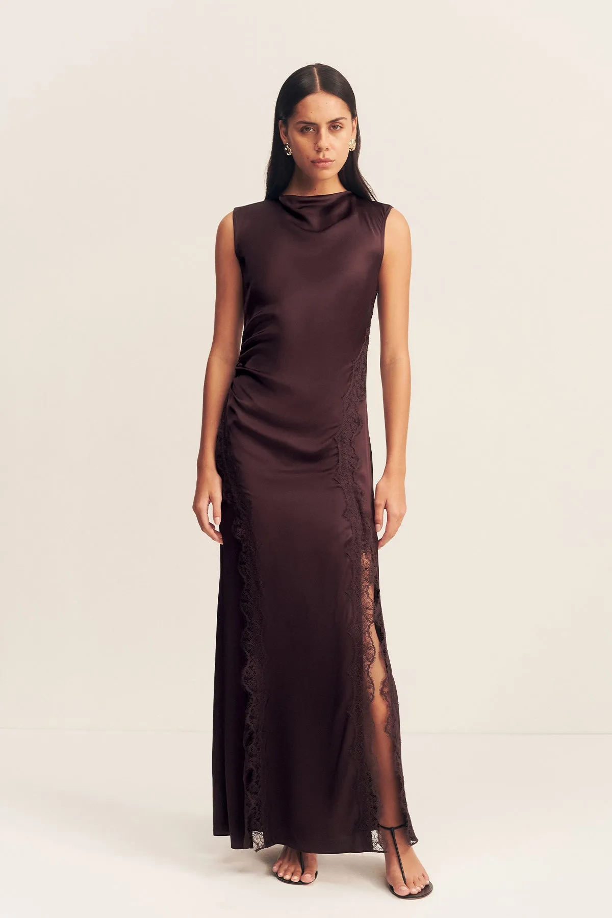 ALLEGRA LACE PANELLED MAXI DRESS - ESPRESSO sold by Shona Joy