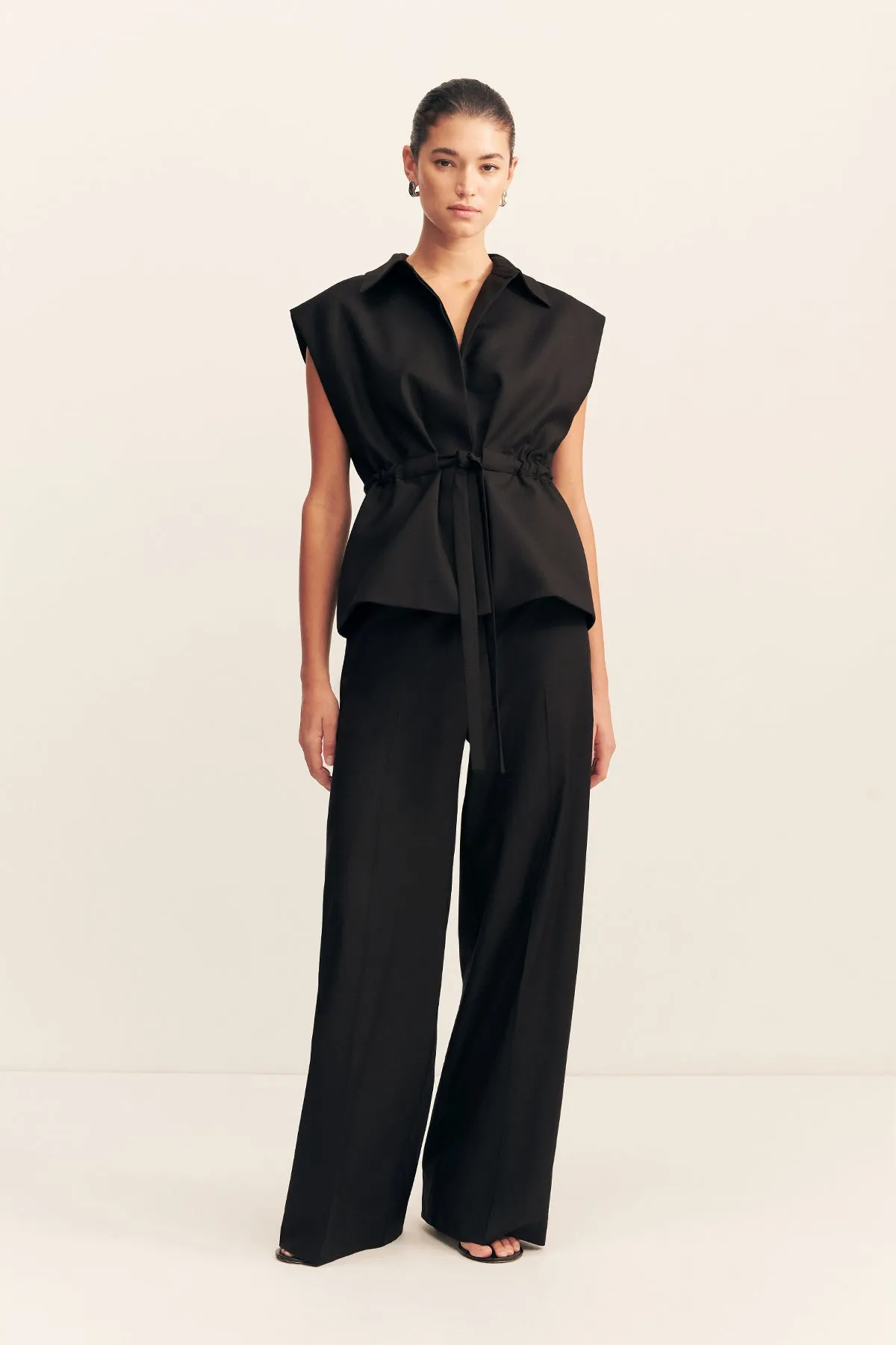 CASTRO SLEEVELESS BELTED VEST - BLACK sold by Shona Joy