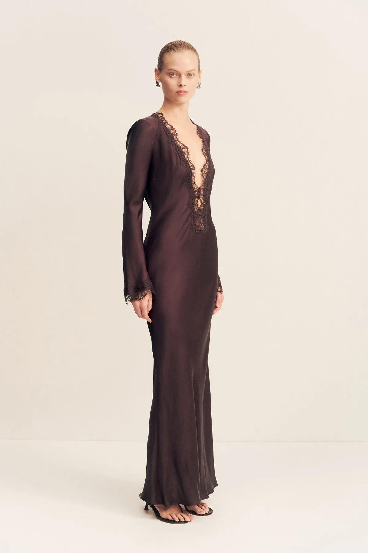 ALLEGRA LACE PLUNGED MAXI DRESS - ESPRESSO sold by Shona Joy product image thumbnail 2