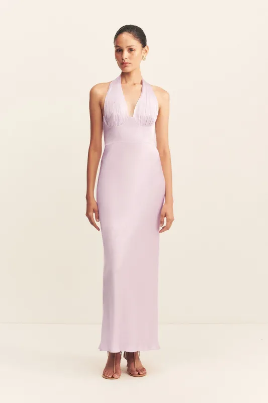 LA LUNE PLUNGED HALTER MIDI DRESS - LILAC sold by Shona Joy