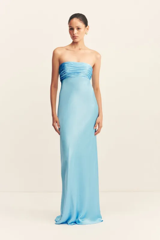 LA LUNE STRAPLESS RUCHED BODICE MAXI DRESS - ICEBERG BLUE sold by Shona Joy