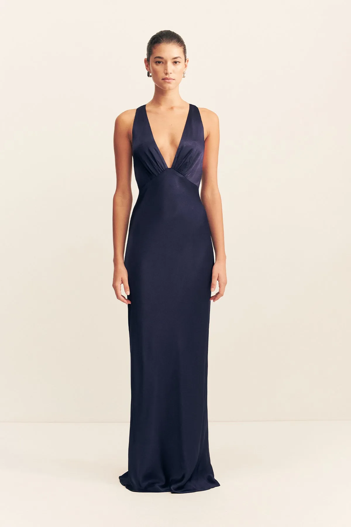 LA LUNE PLUNGED CROSS BACK MAXI DRESS - MIDNIGHT sold by Shona Joy