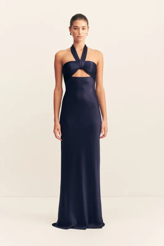 LA LUNE RUCHED HALTER MAXI DRESS - MIDNIGHT sold by Shona Joy