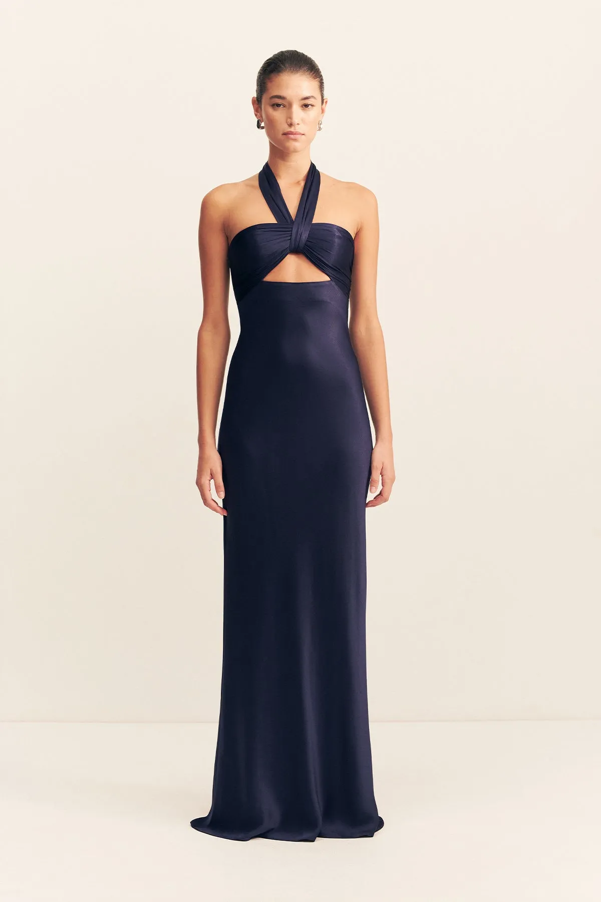 LA LUNE RUCHED HALTER MAXI DRESS - MIDNIGHT sold by Shona Joy