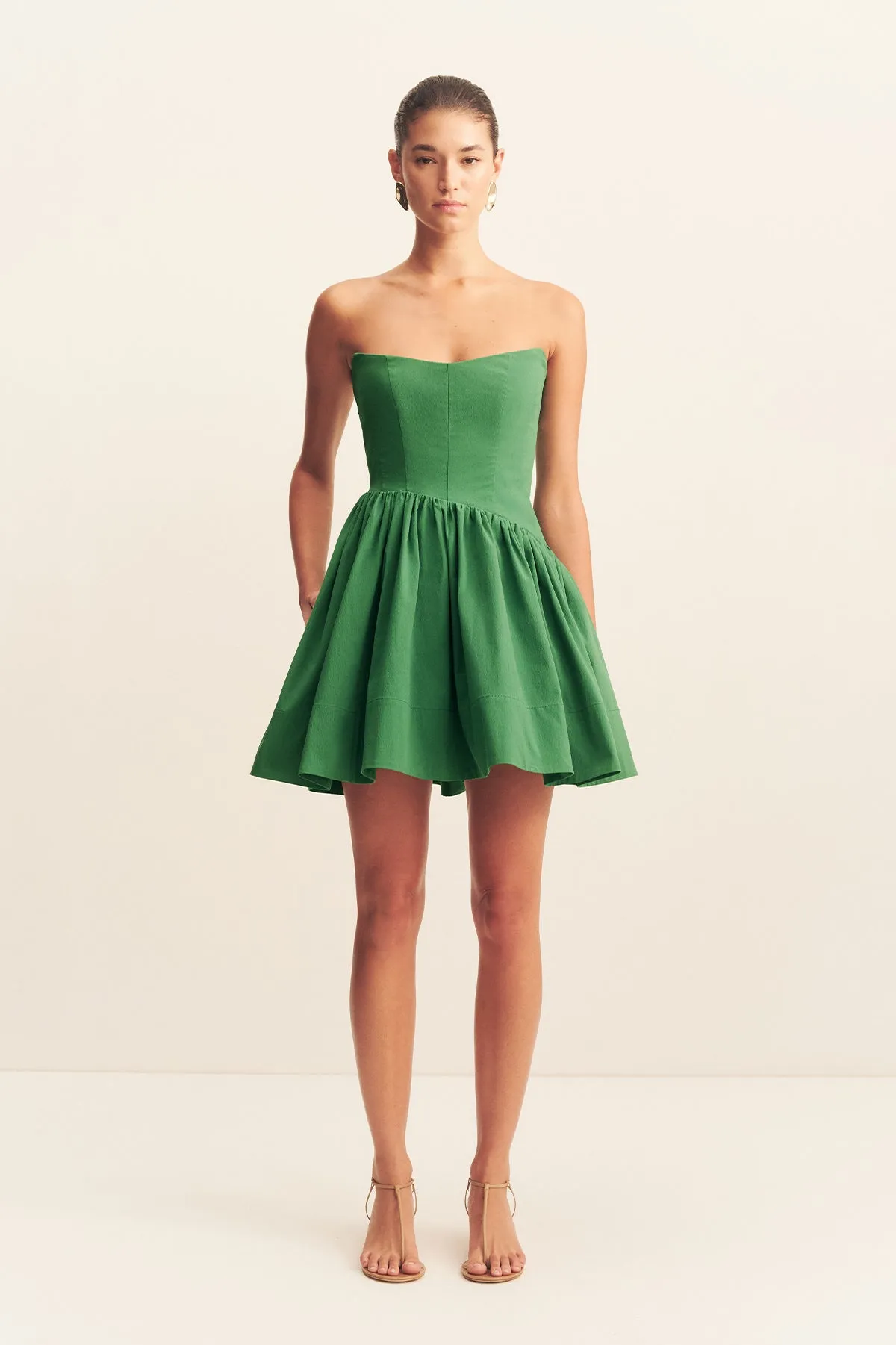 slim fit dress slacks Perfect Stranger Olsen Strapless Mini Dress Green